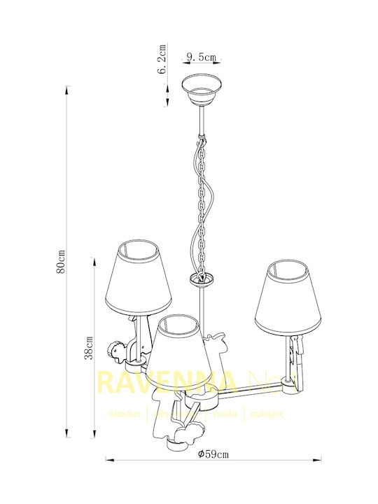 Ravenna Jungle Multi Bulbs Kids Lighting Pendant of Plastic 40W with Drive Size E14 In Yellow Colour