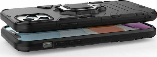 Hurtel Ring Armor Kickstand Back Cover Plastic Negru (iPhone 12 / 12 Pro)