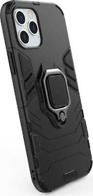 Hurtel Ring Armor Kickstand Plastic Back Cover Black (iPhone 12 / 12 Pro)