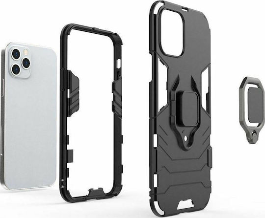 Hurtel Ring Armor Kickstand Back Cover Plastic Negru (iPhone 12 / 12 Pro)