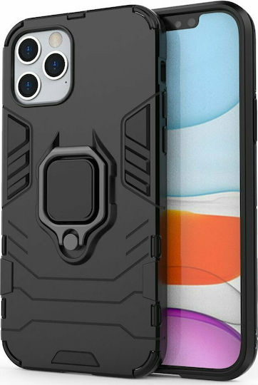 Hurtel Ring Armor Kickstand Back Cover Plastic Negru (iPhone 12 / 12 Pro)