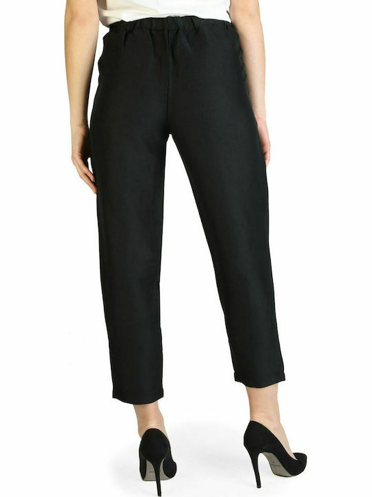 Armani Exchange Women's High-waisted Linen Trousers Black 3ZYP19YNBBZ-1200