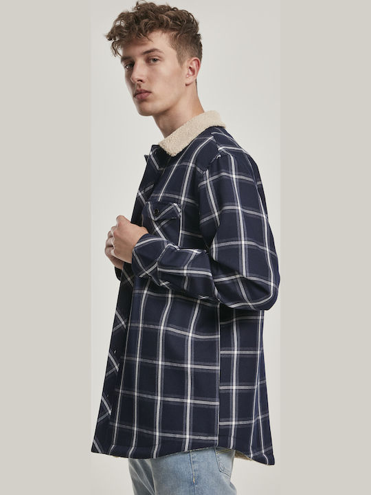 Overshirt Cu mânecă lungă Denim Cămașă Carou Albastru marin
