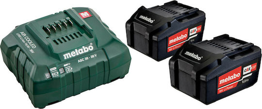 Metabo Σετ 2 Μπαταριών Εργαλείου Λιθίου 18V Χωρητικότητας 5.2Ah με Φορτιστή