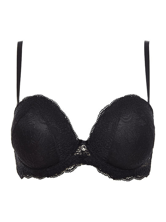 Extra Pizzo Μαύρο Strapless Σουτιέν Push Up με Μπανέλες