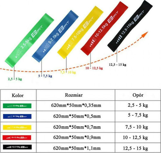 EB FIT 5in1 1028842 Mini Loop Resistance Bands Set 5pcs Multicolour 0.235m