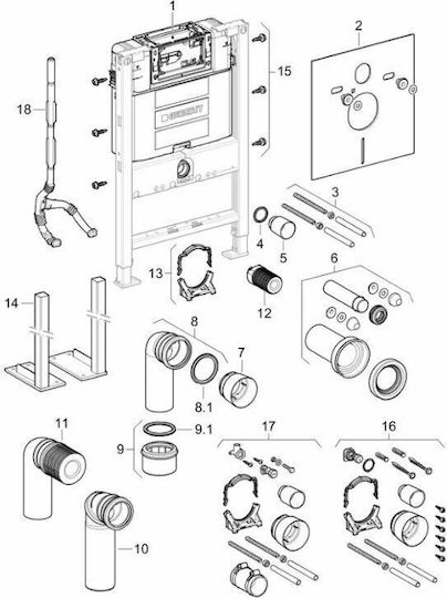 Geberit Omega Line Duofix Εντοιχιζόμενο Πλαστικό Καζανάκι Ορθογώνιο Χαμηλής Πίεσης