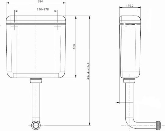 Tema Wall Mounted Plastic Toilet Flush Rectangular High Pressure White