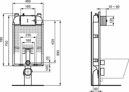 Ideal Standard Prosys 80 Built-in Plastic Rezervor de toaletă Rectangular Presiune scăzută