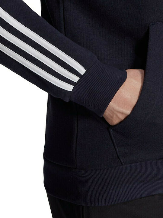 Essentials French Terry 3-Stripes Cardigan with Hood Navy