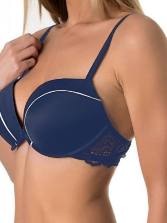 Trendy Μπλε Σουτιέν Push Up με Μπανέλες