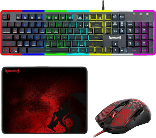 Redragon S107 3in1 Set Gaming Keyboard with Membrane switches and RGB lighting & Mouse (English US)