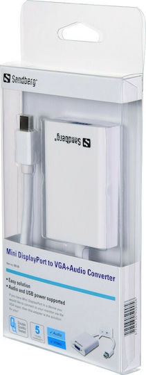 Sandberg Konverter Mini-DisplayPort männlich zu 3.5mm / VGA weiblich Weiß 1Stück 509-05
