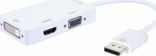 Techly Μετατροπέας DisplayPort male σε DVI-D / HDMI / VGA female Λευκό 1τμχ IADAP DP-COMBOF2