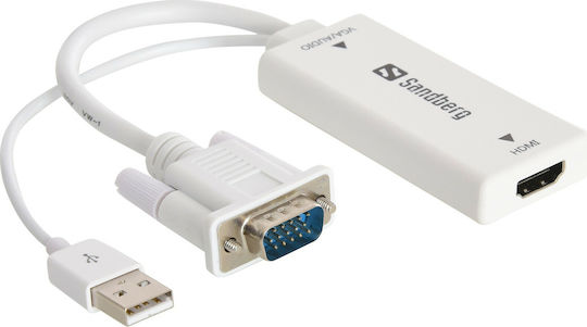 Sandberg 508-78 Converter HDMI female to USB-A / VGA male White 1pcs