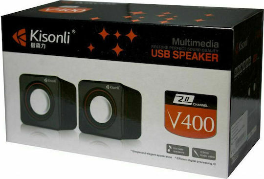 Kisonli V400 Ηχεία Υπολογιστή 2.0 με Ισχύ 6W σε Μαύρο Χρώμα