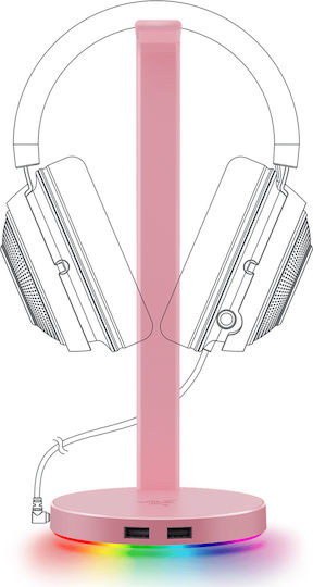 Razer Base Station V2 Chroma Desktop Headphone Stand with LED Lighting, Sound Card and USB Port Quartz Pink