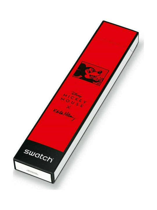 Swatch Mouse Mariniere Γυναικείο Ρολόι 34mm Μπαταρίας με Κόκκινο Καουτσούκ Λουράκι