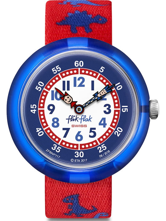 FlikFlak Dinosauritos Analoge Kinderuhr 33mm Rote Mit Stoffarmband