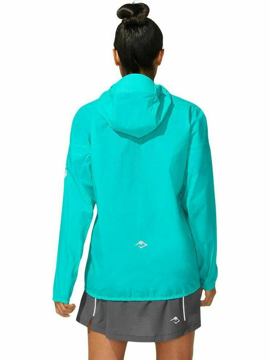 ASICS FujiTrail Women's Running Short Sports Jacket Waterproof for Winter with Hood Turquoise