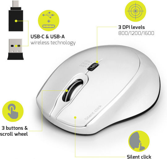 Port Designs Wireless Silent Mouse Ασύρματο Ποντίκι Λευκό