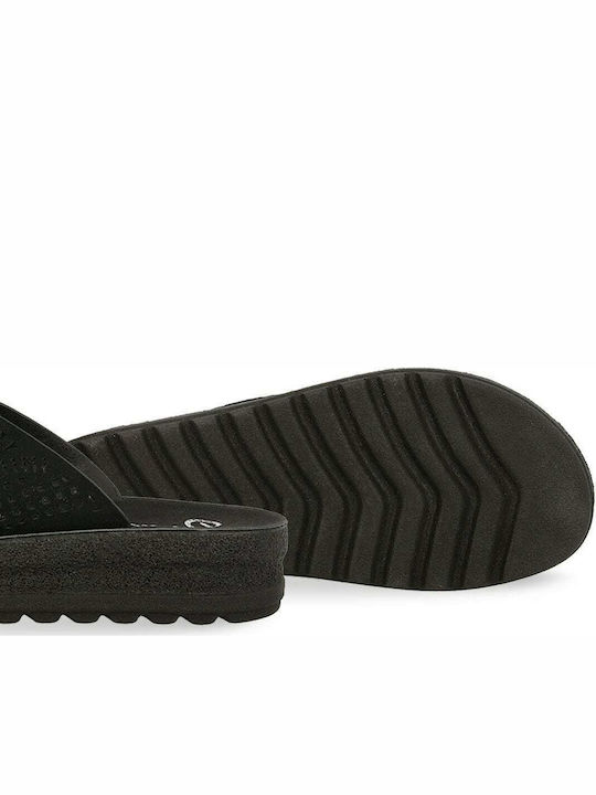 Δερμάτινα Γυναικεία Σανδάλια Flatforms Μαύρα