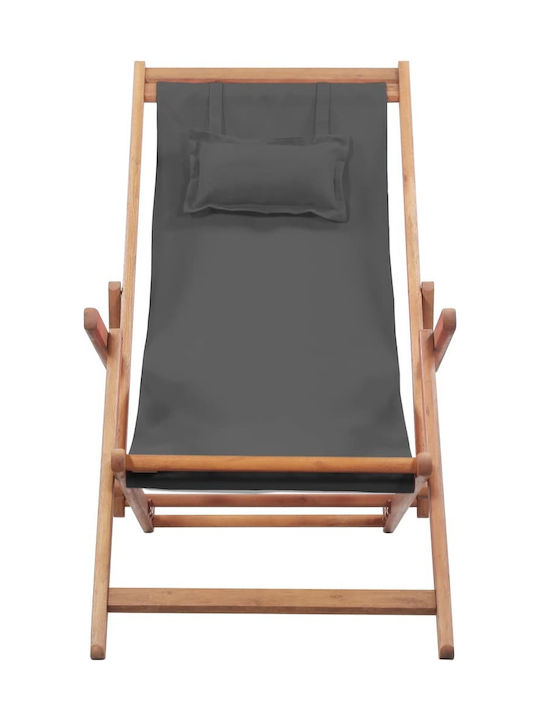 Deckchairs Wooden with Armrest & Gray Fabric 127x60x95cm