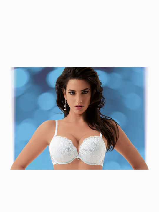 Double Pizzo Λευκό Σουτιέν με Ελαφριά Ενίσχυση & Μπανέλες