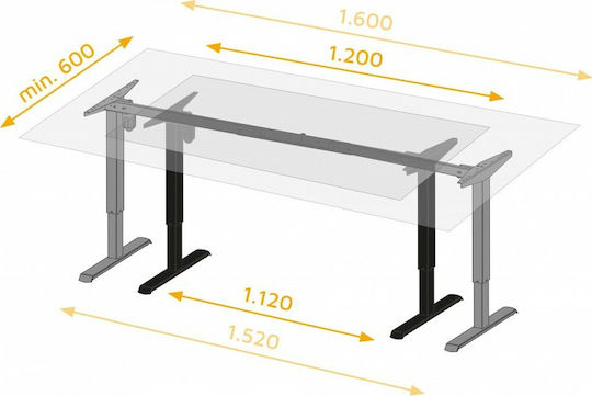 Emuca Klappbar Schreibtischbasis Elektrisch aus Metall in Schwarz Farbe 112x68.4x66cm