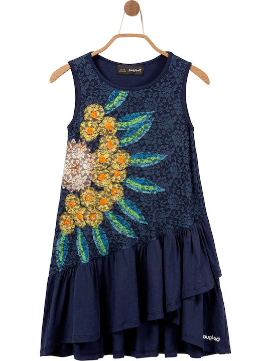 Jiutepec Παιδικό Φόρεμα Αμάνικο Floral Navy Μπλε