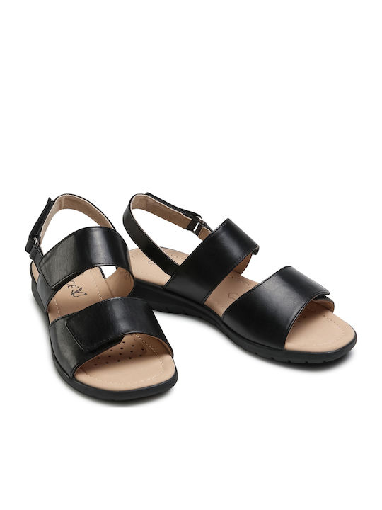 Leather Women's Flat Sandals Anatomic in Black Color