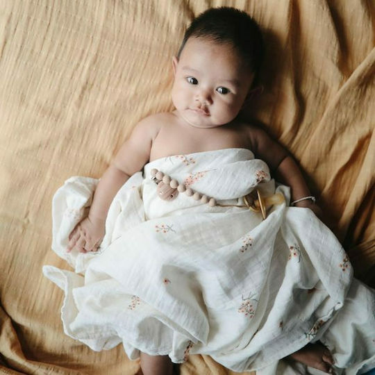 Mushie Rainbow Muslin Swaddle Wrap Ecru 120x120cm.
