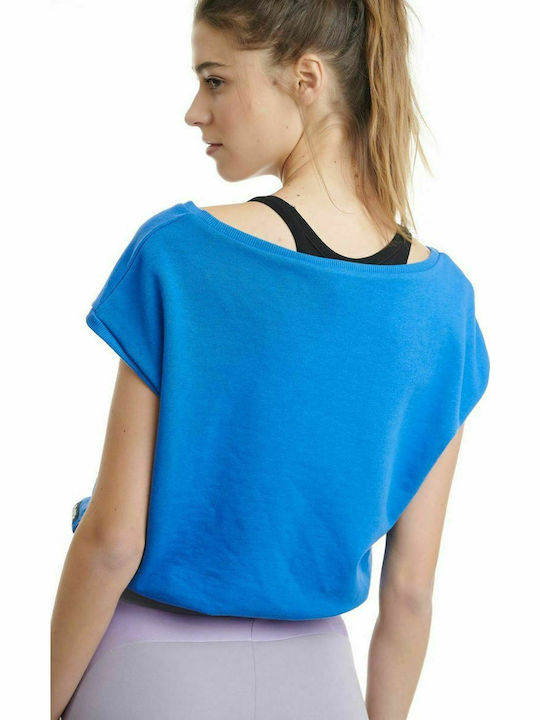 BodyTalk 1211-903420 Women's Athletic Crop Top Short Sleeve Blue