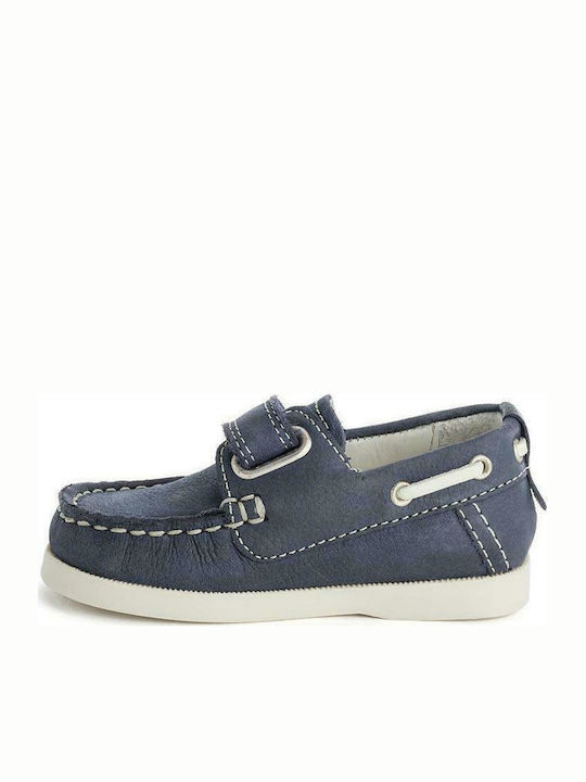 Boys Leather Moccasins with Velcro Navy Blue
