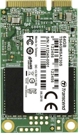 Transcend 230S SSD 64GB τύπου mSATA με σύνδεση SATA III TS64GMSA230S