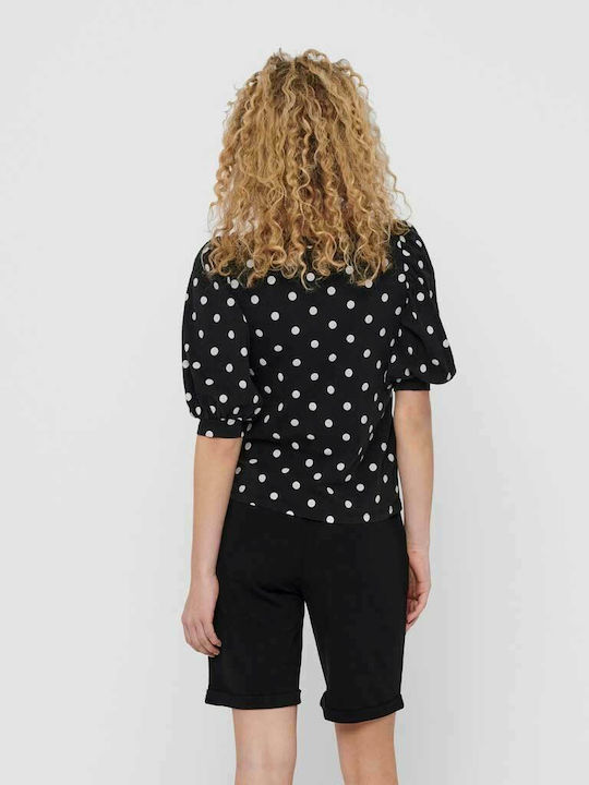 Only Women's Blouse Cotton with 3/4 Sleeve Polka Dot Black
