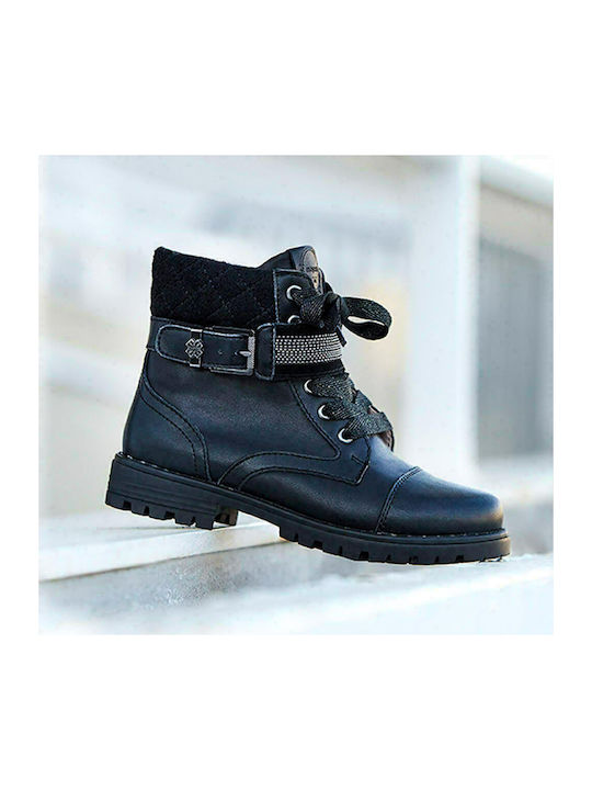 Mayoral Kids Leather Military Boots with Zipper Black