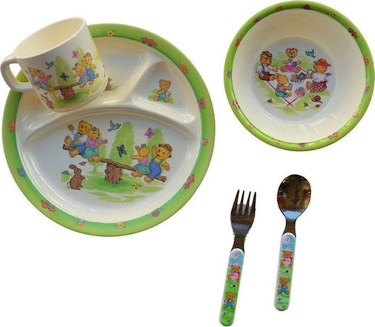 Bebe Stars Feeding Set Tableware Set, 5pcs made of Plastic Green Picnic 5pcs