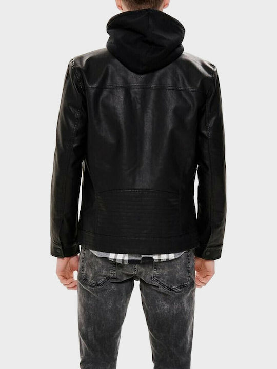 Winter Faux Leather Jacket Biker Black