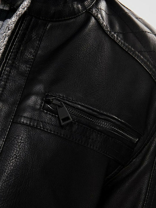 Winter Faux Leather Jacket Biker Black