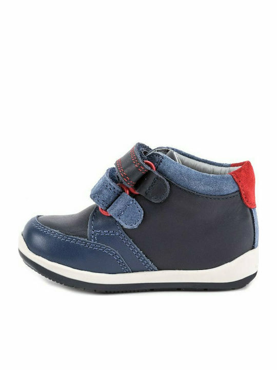 Leather Kids Boots with Velcro Navy Blue