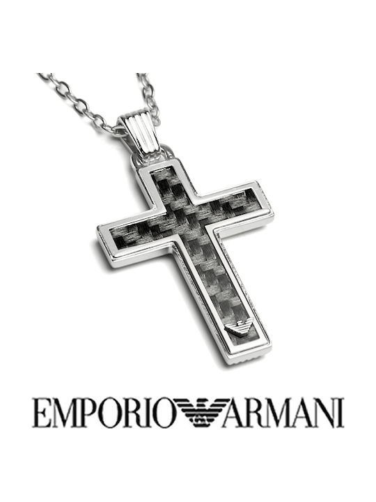 Emporio Armani Black Men's Cross from Steel with Chain