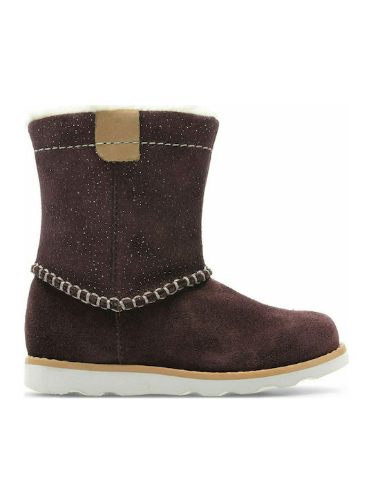 Clarks Crown Piper T Kids Suede Boots with Zipper Burgundy