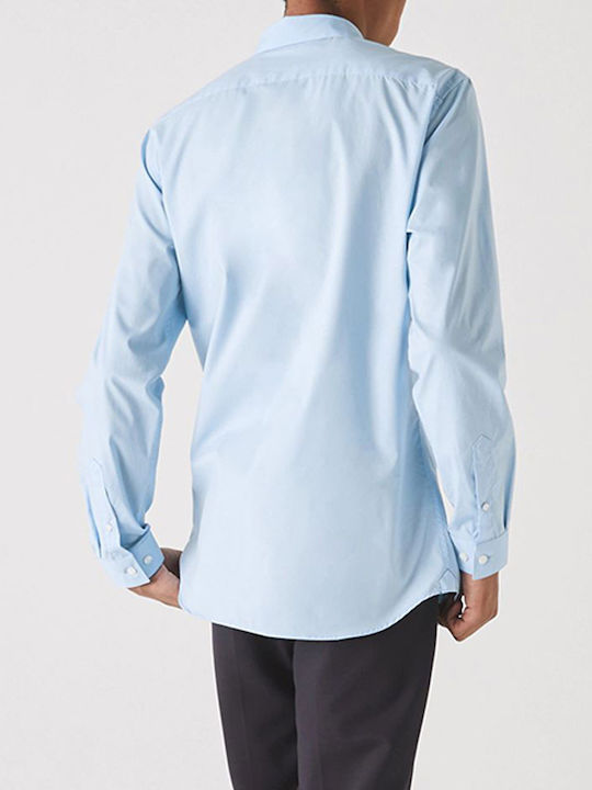Long Sleeve Cotton Shirt In Narrow Fit Light Blue