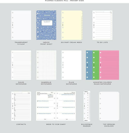 Filofax Indigo Pocket Täglich Veranstalter Blau 12.7x14.5cm Schnee