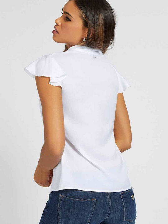 Guess Women's Monochrome Short Sleeve Shirt White