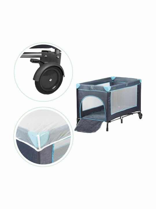 Ecotoys Rollbares Reisebett Laufstall mit Matratze Hellblau 126x66cm