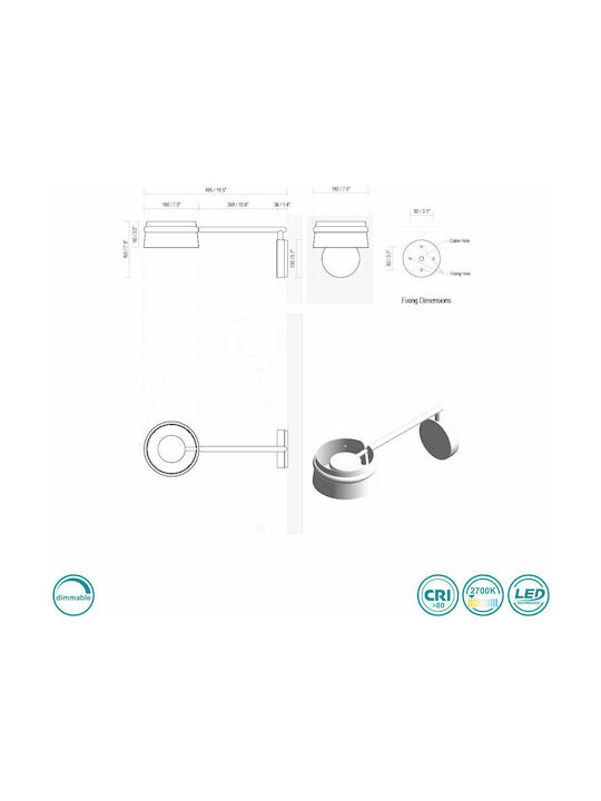 Faro Barcelona Loop Classic Lamp Wall with Integrated LED and Warm White Light Black 50x32x19cm