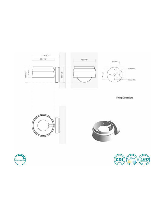 Faro Barcelona Loop Modern Lamp Wall with Integrated LED and Warm White Light Black 24x13cm