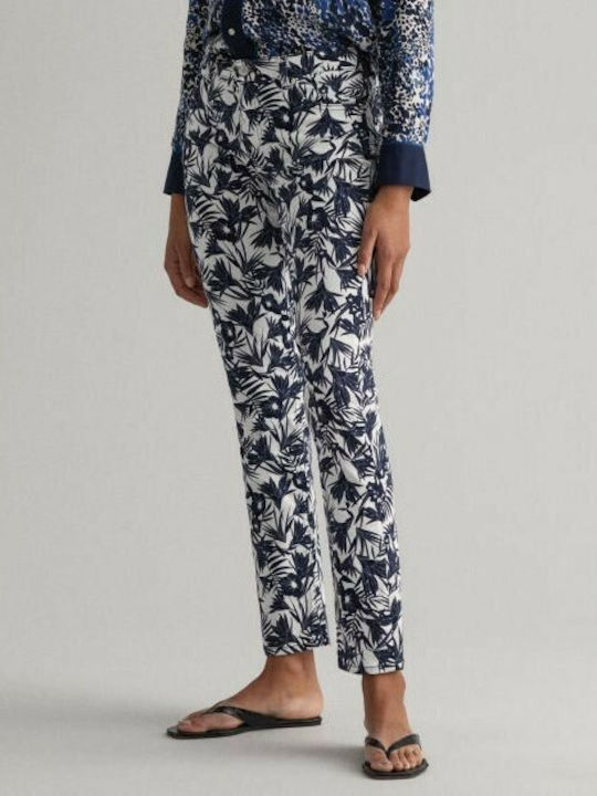 Farla Damen Stoff Hose in Schlanker Passform Blumen Marineblau